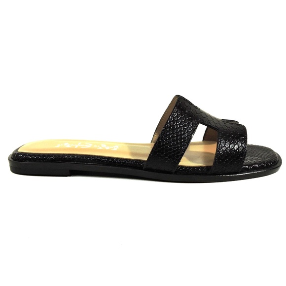 ALESSANDRO DI MARIA 🇮🇹 WOMEN'S BLACK LEATHER FLAT SUMMER SANDALS - Picture 4 of 8